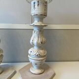 Pair of Large Candlesticks Candle Holders Turned Wood Carved Bleached