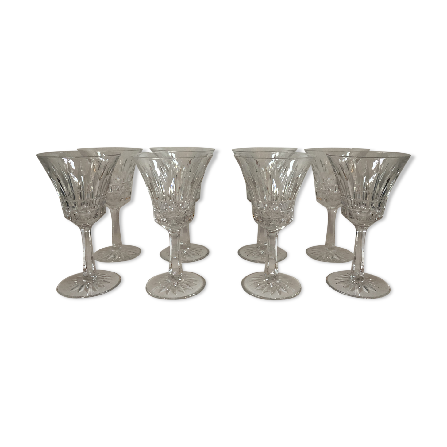 Suite of 8 water Baccarat Crystal glasses