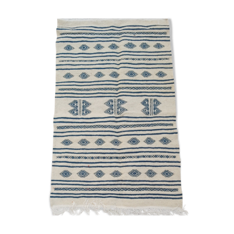 Tapis kilim blanc et bleu tissé à la main 75x125cm