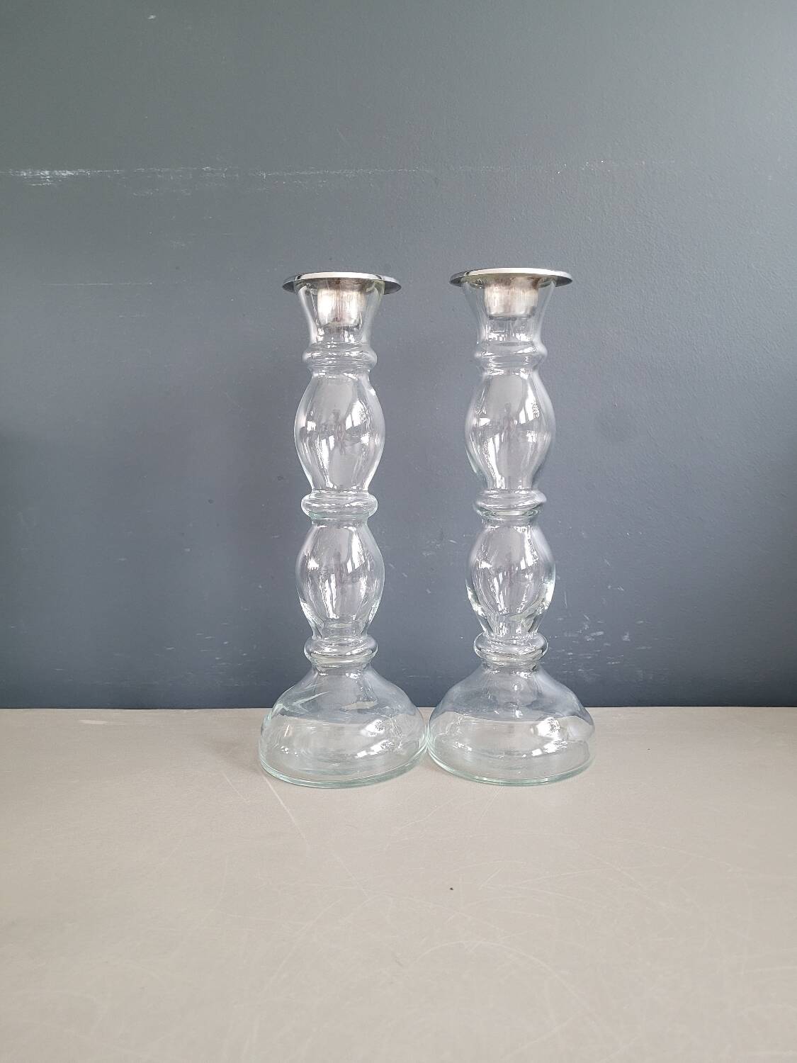 Pair of glass candlesticks