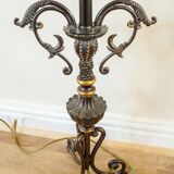 Vintage Large Black & Gold Iron Table Lamp Base, Antique 1950s Metal Bedside Lamp