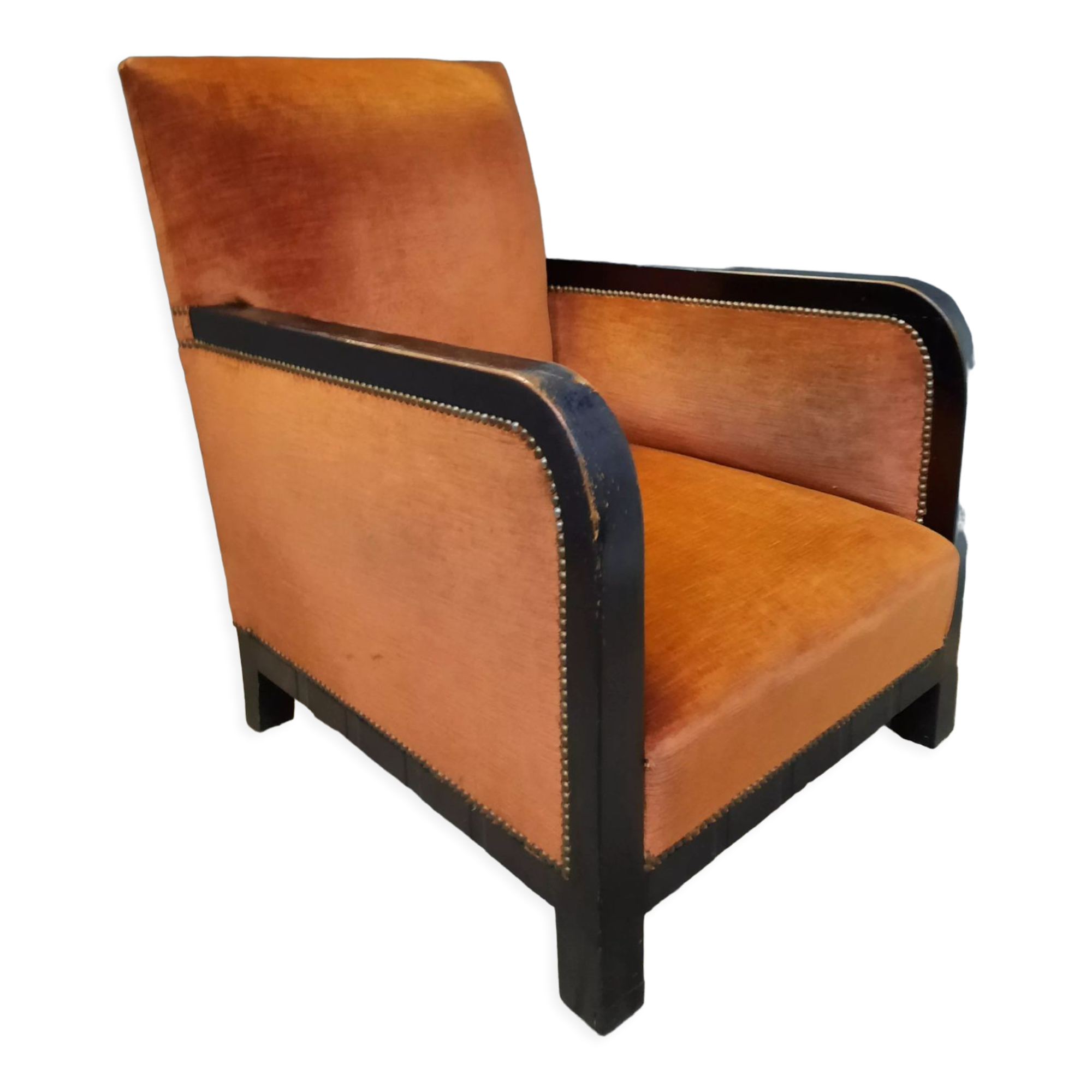Fauteuil club bois et velour