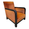 Wood and velvet club armchair