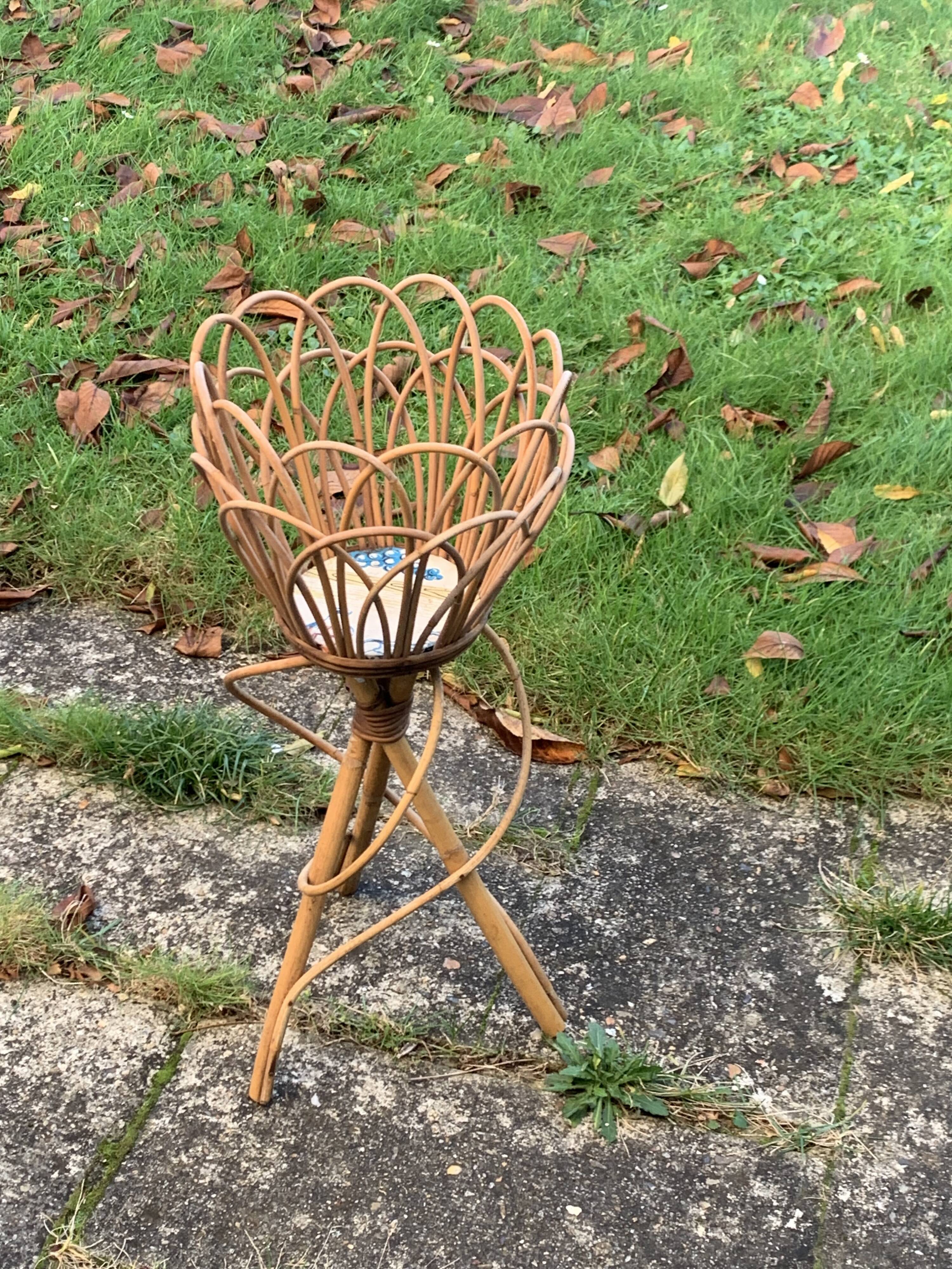 Vintage rattan and wicker plant holder
