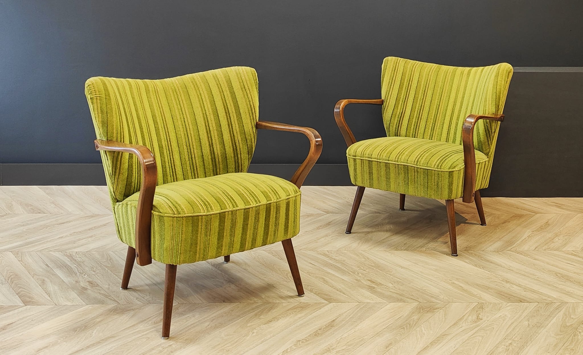 Two mid century cocktail chairs, vintage