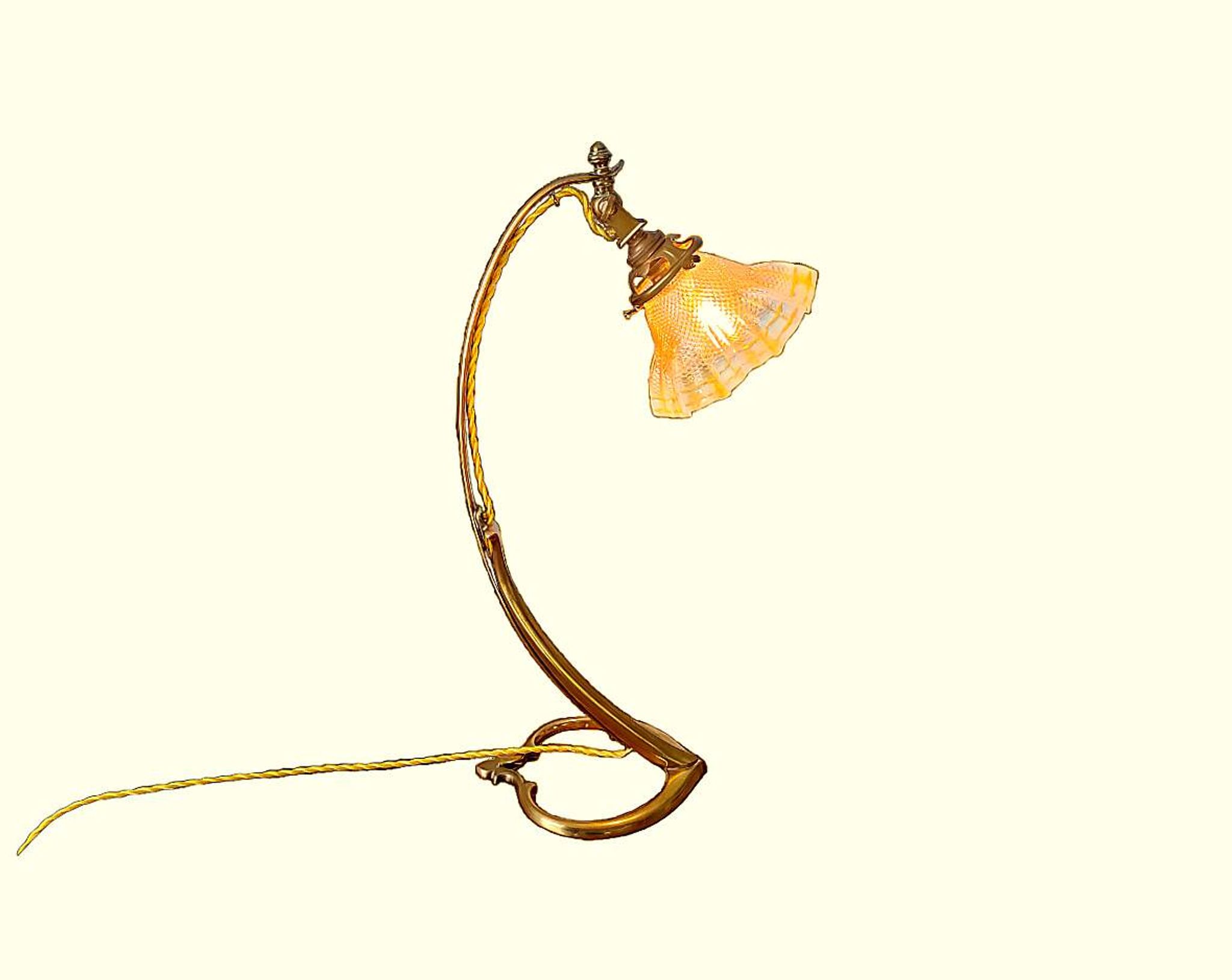Lamp art & craft foot gooseneck was benson adjustable bronze and lampshade tulip iridescent crystal