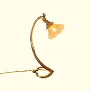 Lamp art & craft foot gooseneck was benson adjustable bronze and lampshade tulip iridescent crystal