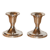 Pair of small silver candle holders with beaded borders – With Boursault box – H 7 cm