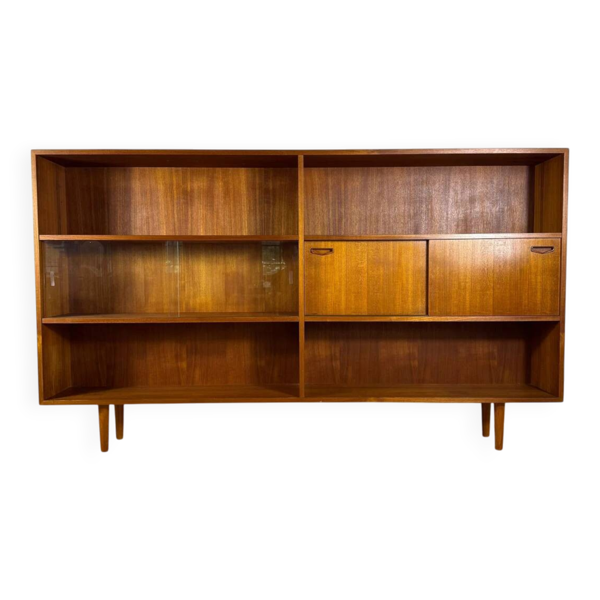 Vintage Clausen & Son teak bookcase with glass doors, Denmark 1960