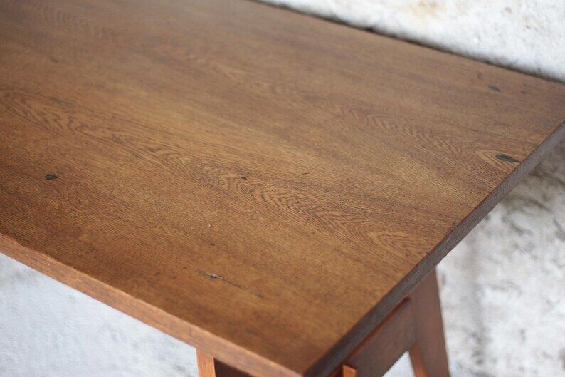 Table René Gabriel, table bois vintage, table à manger, table salon, table de repas, cuisine, 40's