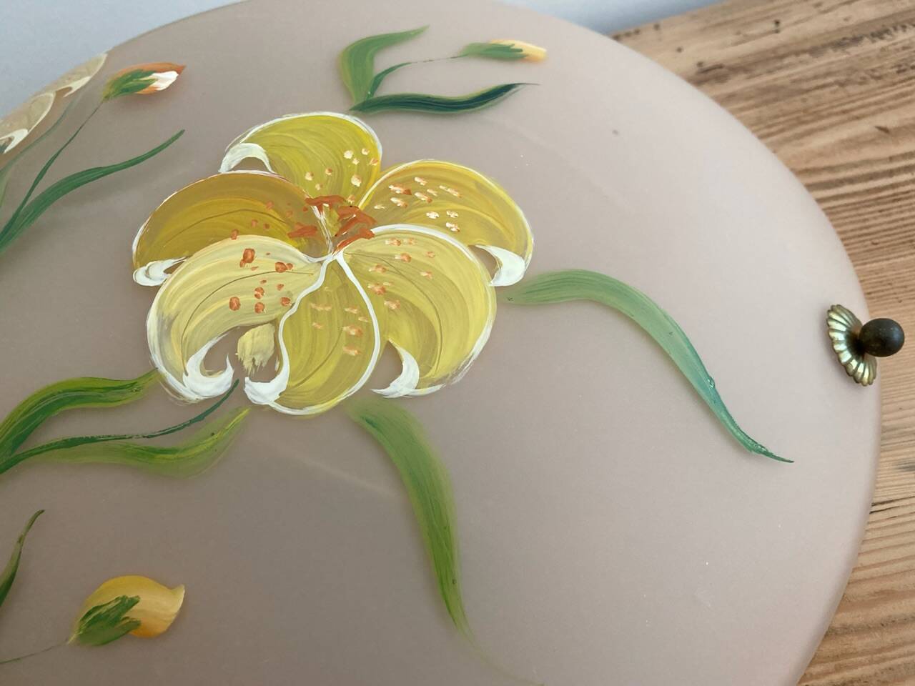 Opaline pendant light hand painted and signed