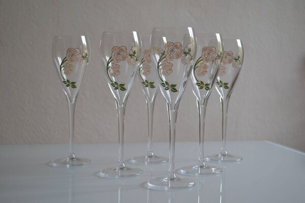 6 flutes à champagne Perrier Jouet modèle Belle époque par Emile Gallé