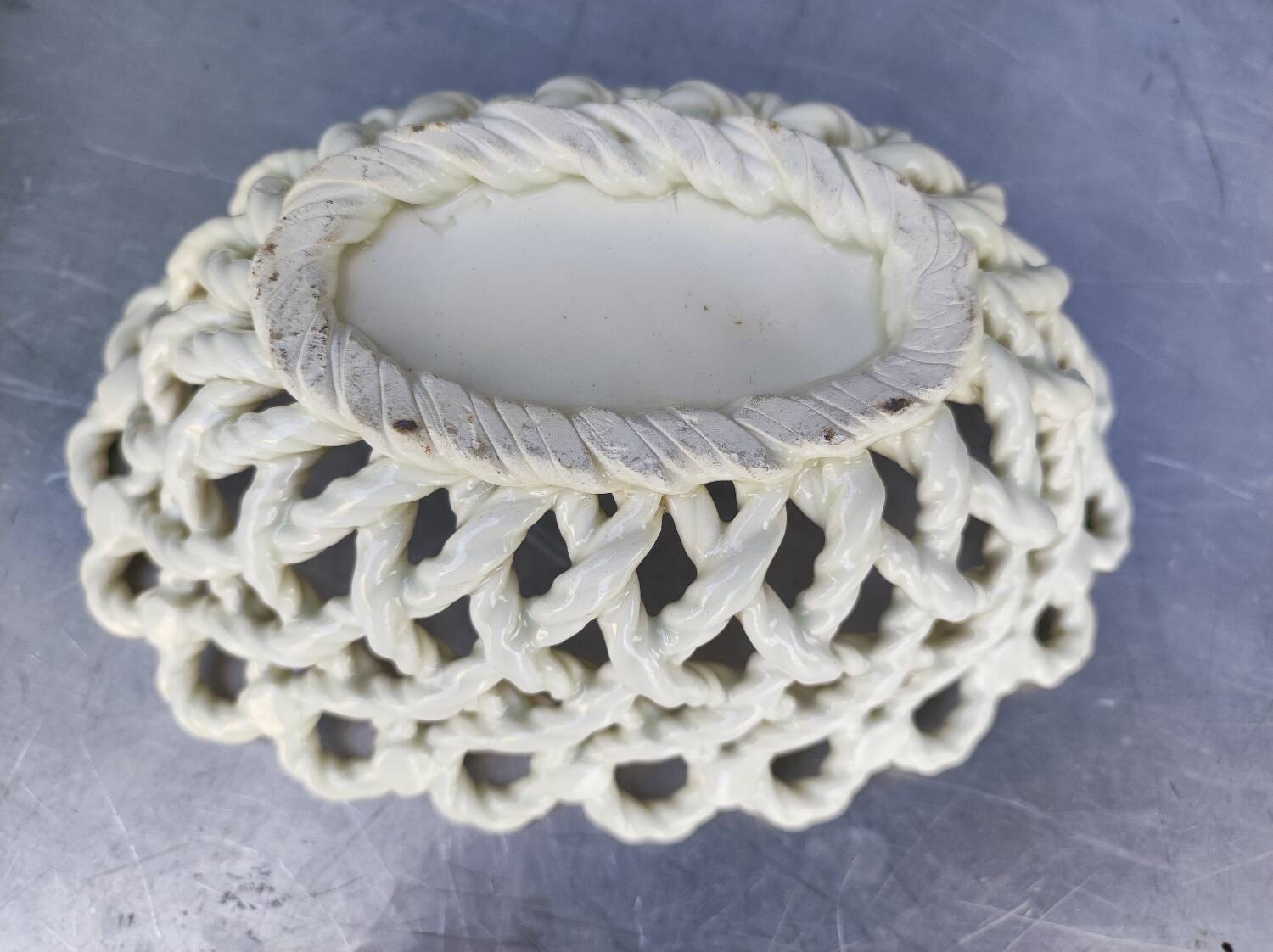 Vintage woven ceramic fruit bowl