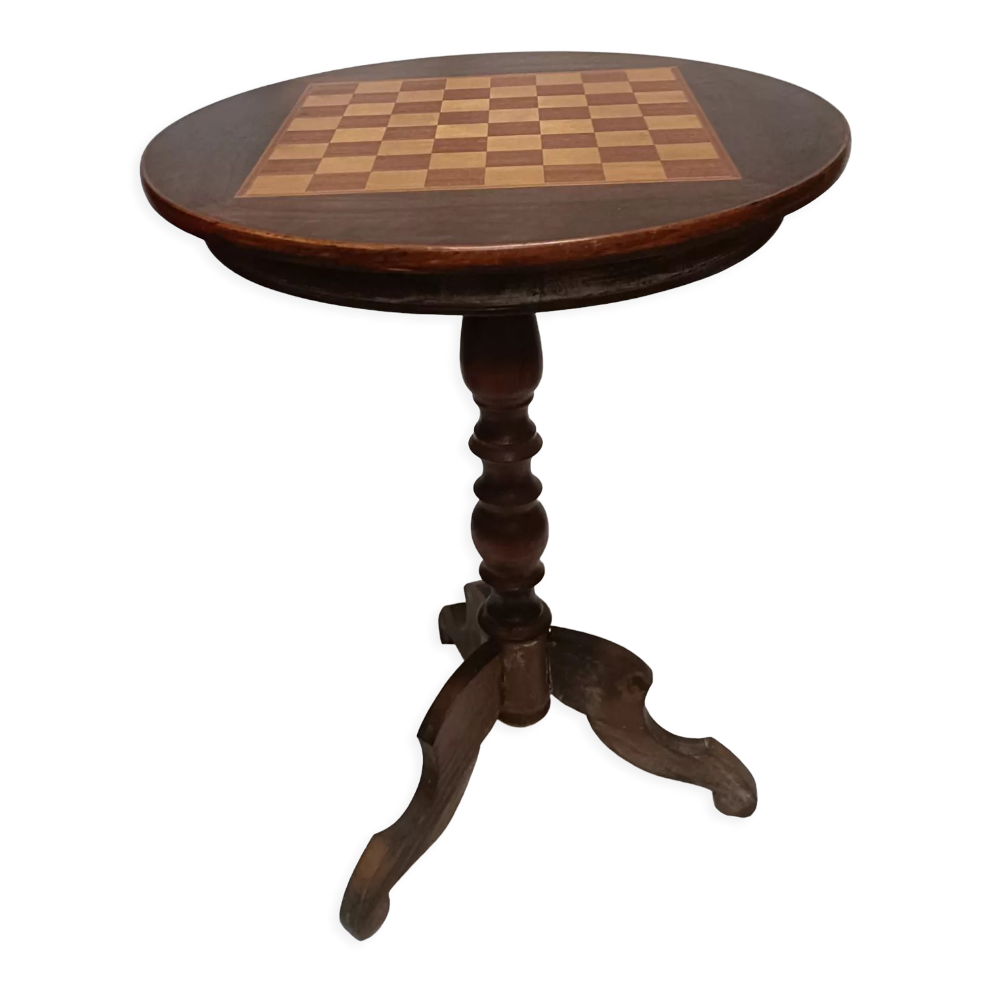Pedestal table chessboard inlaid old pegs and staples