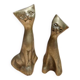 Duo vintage brass cats