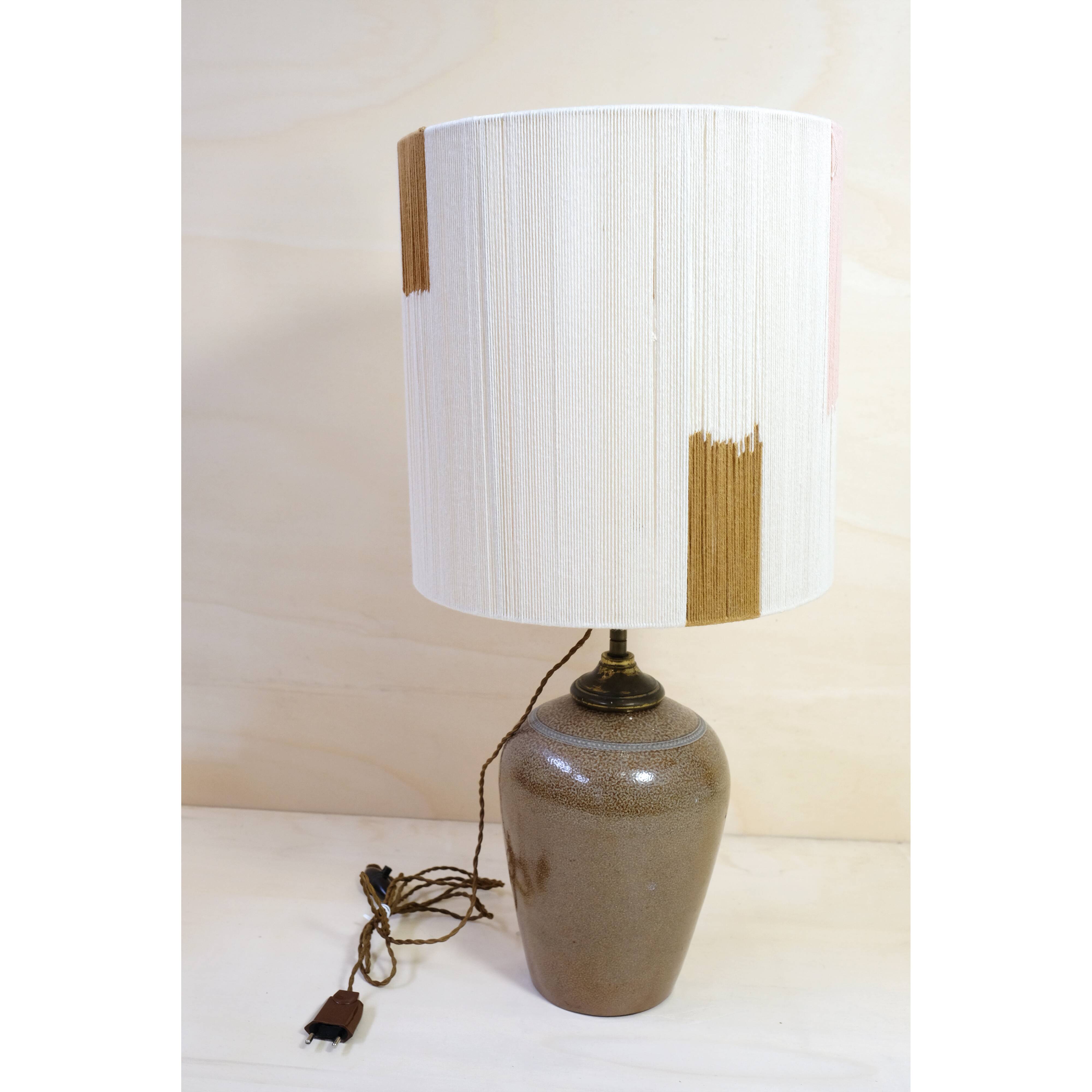 Sandstone lamp base and cotton thread lampshade, 1970s.