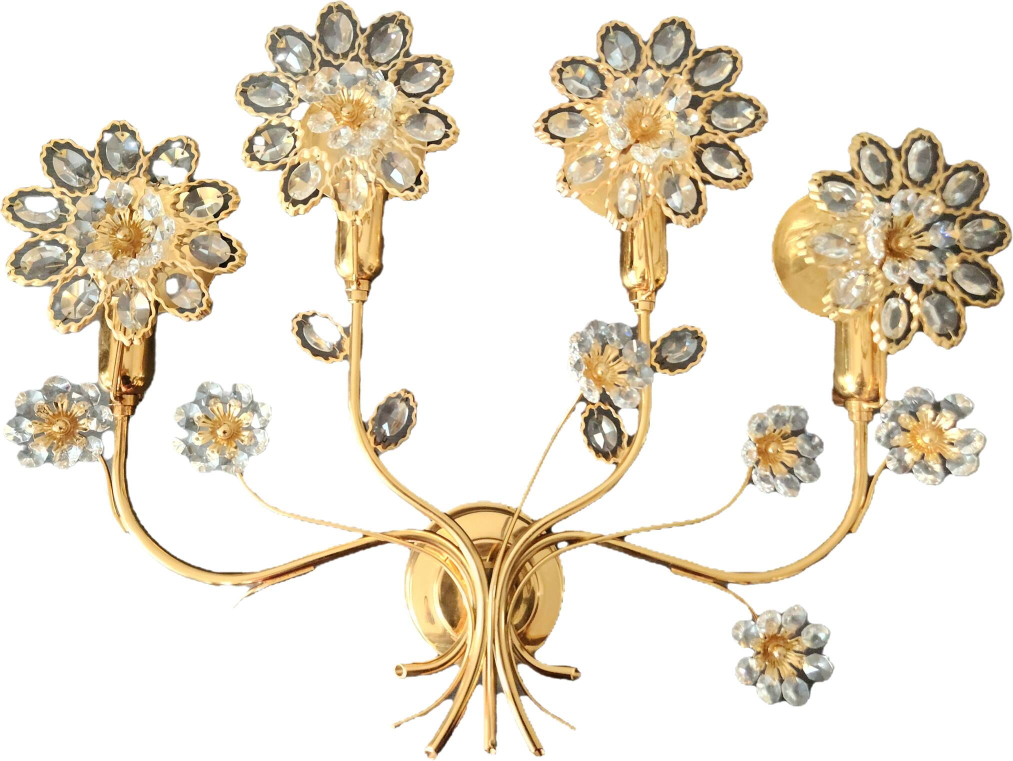 Palwa Hollywood Regency vergoldet Wandlampe Messing Swarovski Kristallen