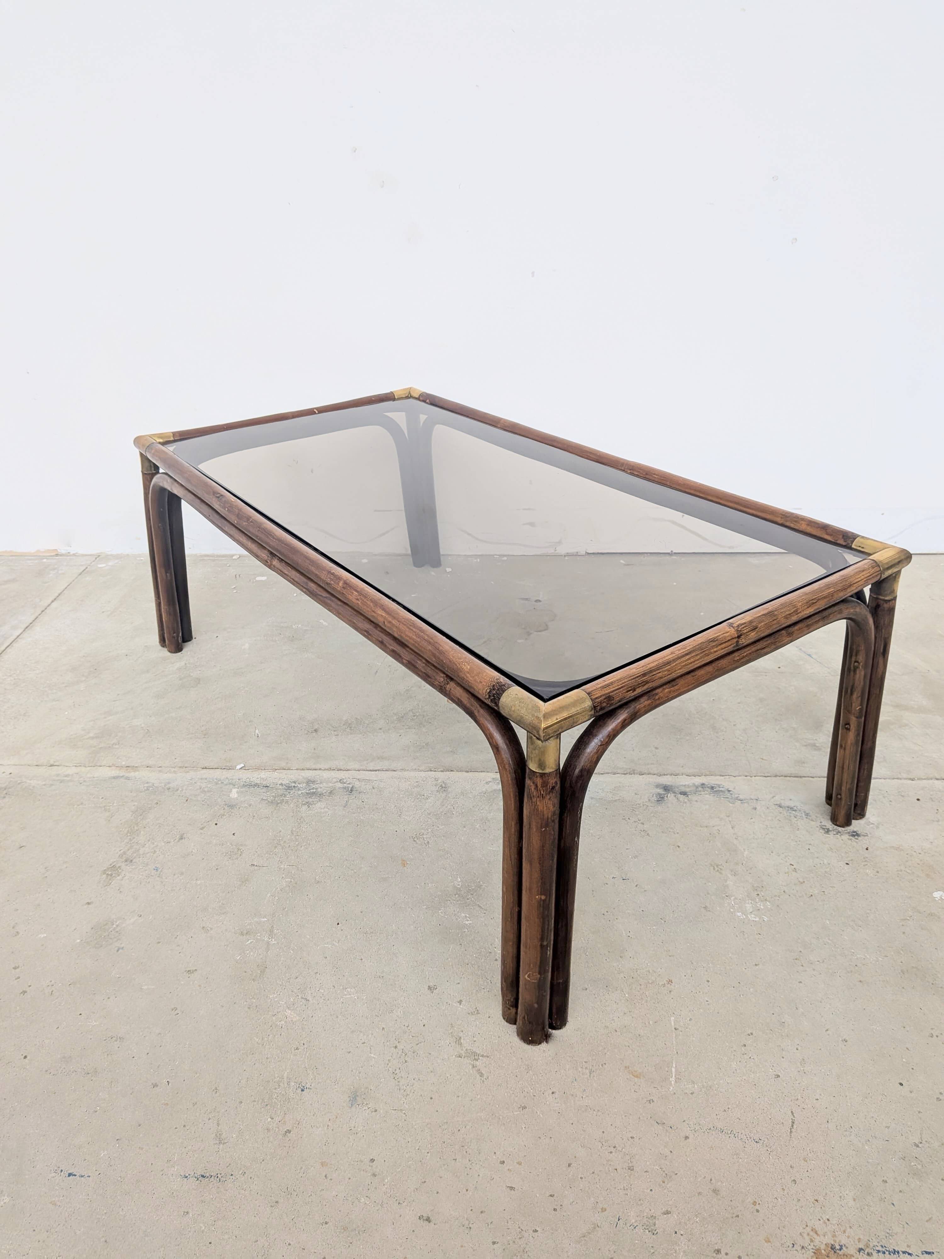 Bamboo and glass coffee table