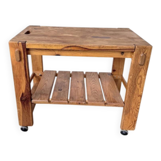 1980 pine wheeled console table