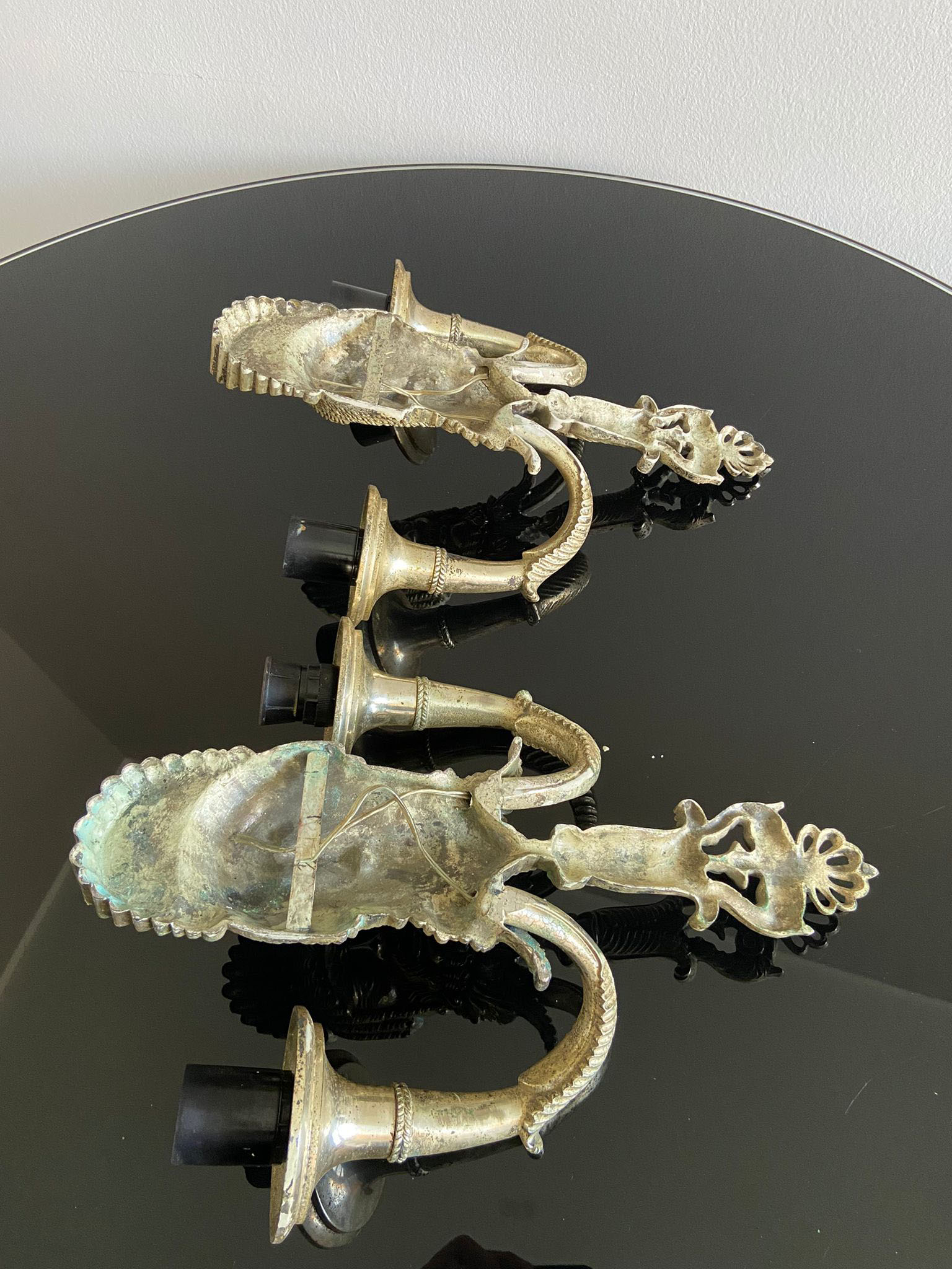 Wall lamp Mascherone Tragedia Greca in silver cast alloy