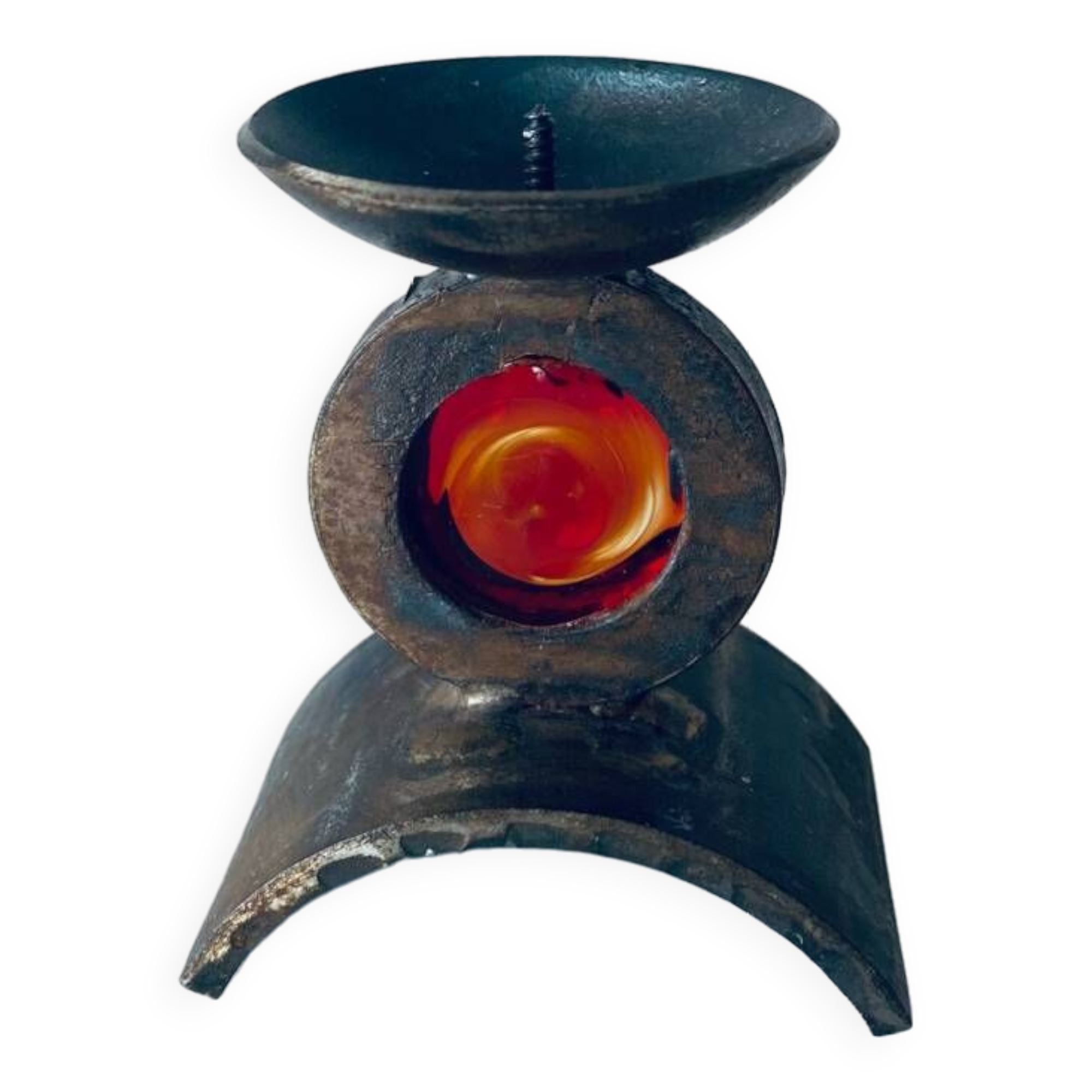Monastic iron candle holder signed Taizé