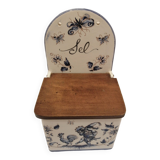 Vintage ceramic and wood salt box