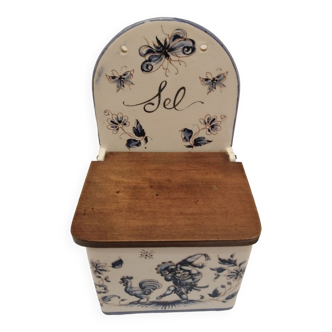 Vintage ceramic and wood salt box