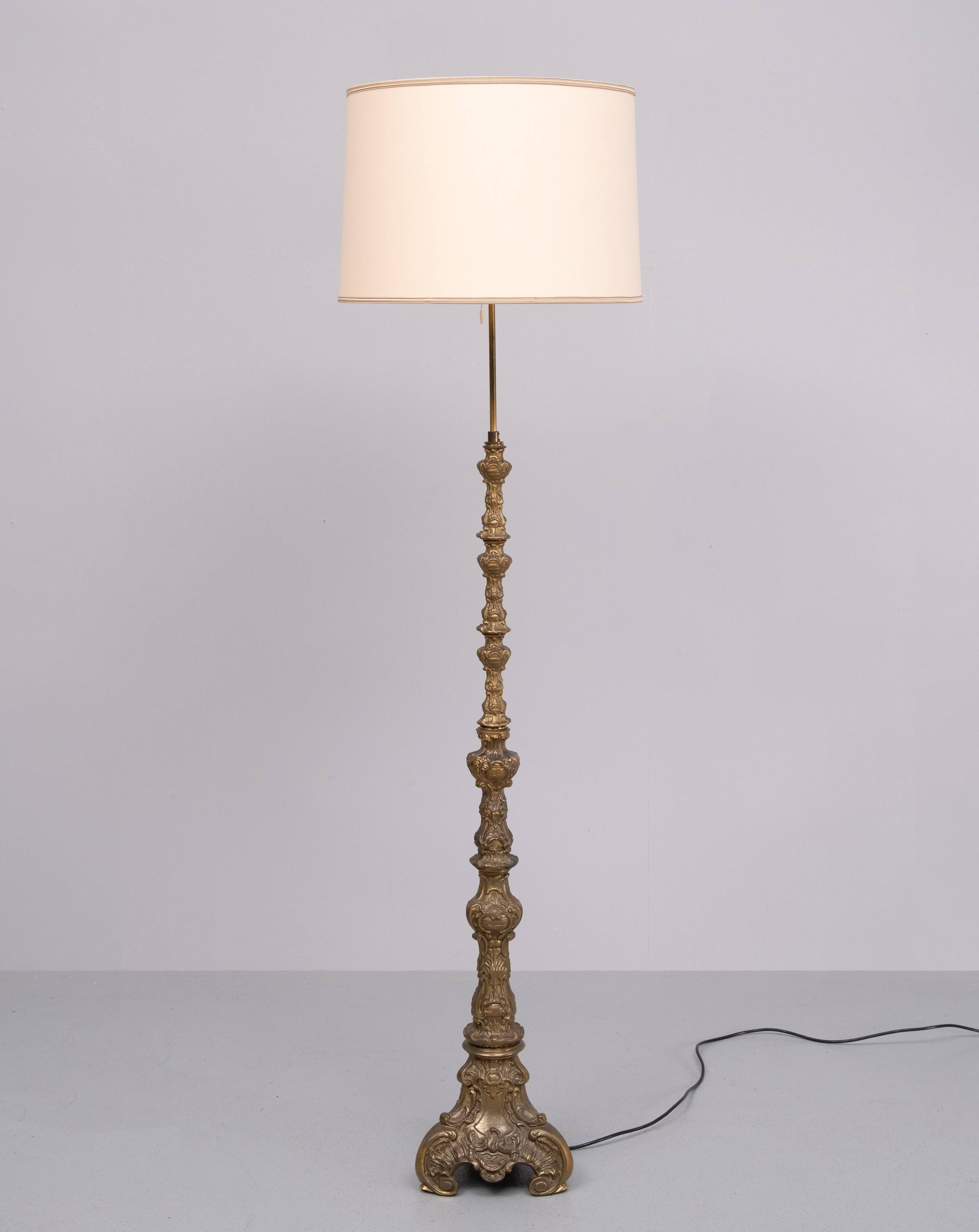 Baroque Revival solid Brass floor lamp France 1950s