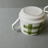Lot de 5 tasses à café, décor torchon vert, années 70