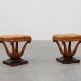 Art Deco Walnut Stool with Original Fabric, Italy 1920s