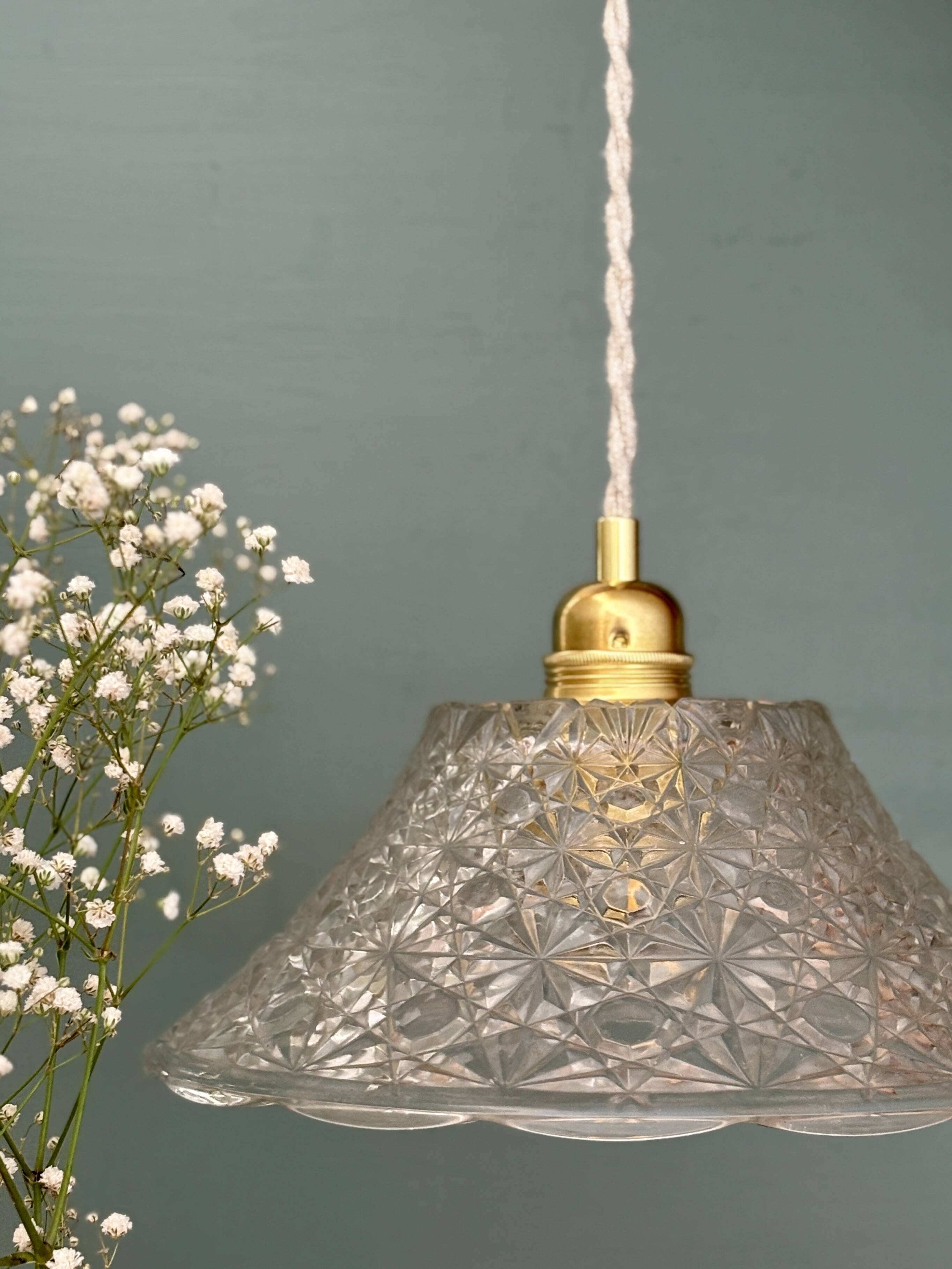 Vintage molded glass lampshade pendant light - tableware collection -