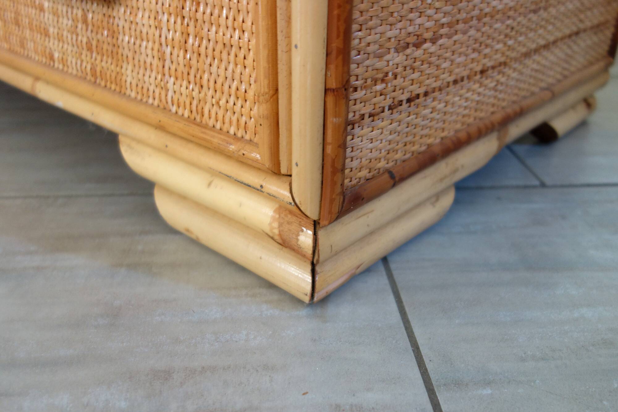 Chest of drawers with 5 wicker and bamboo drawers, 70s/80s.