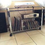 Hi-fi cabinet in chrome metal and vintage smoked glass