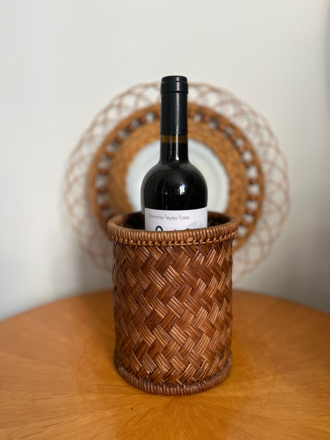 Vintage rattan pot bottle basket