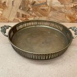 Antique openwork brass serving tray + flower handles vintage kitchen