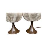 Set of 2 Retro Tulip Lamps | Space Age Lights Dutch Design With Brown Plastic Base And Linen Shades