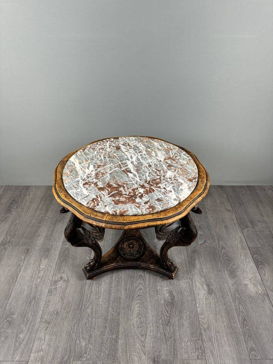 Table Guéridon en bois sculpté avec plateau en marbre, XIXe siècle