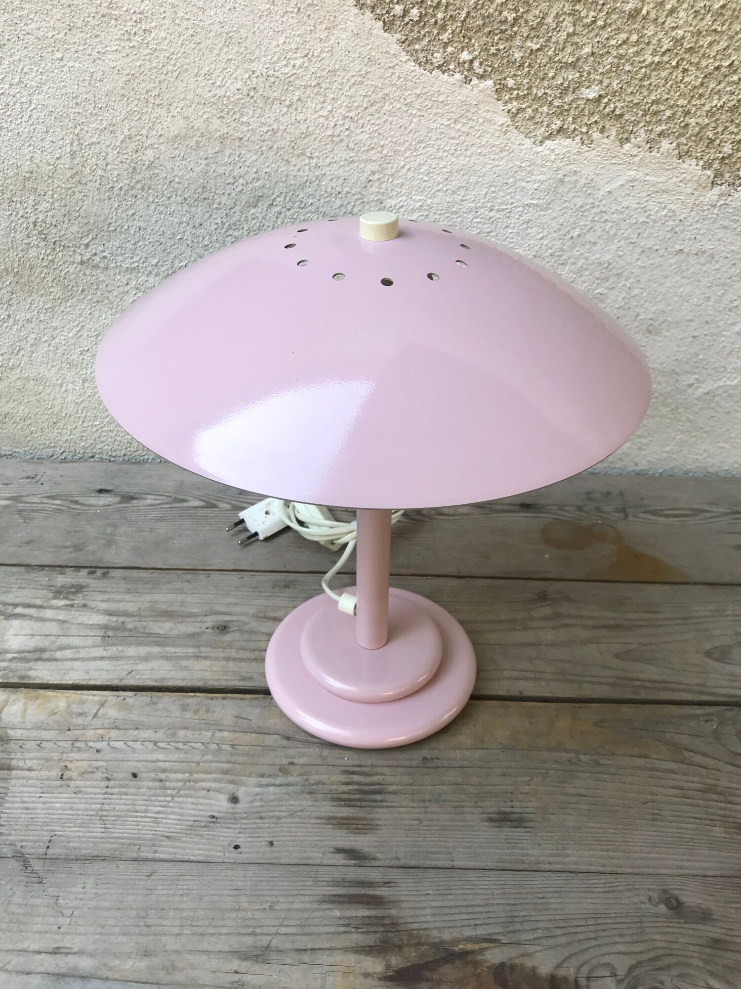 Lamp mushroom aluminor metal rose france 70s vintage