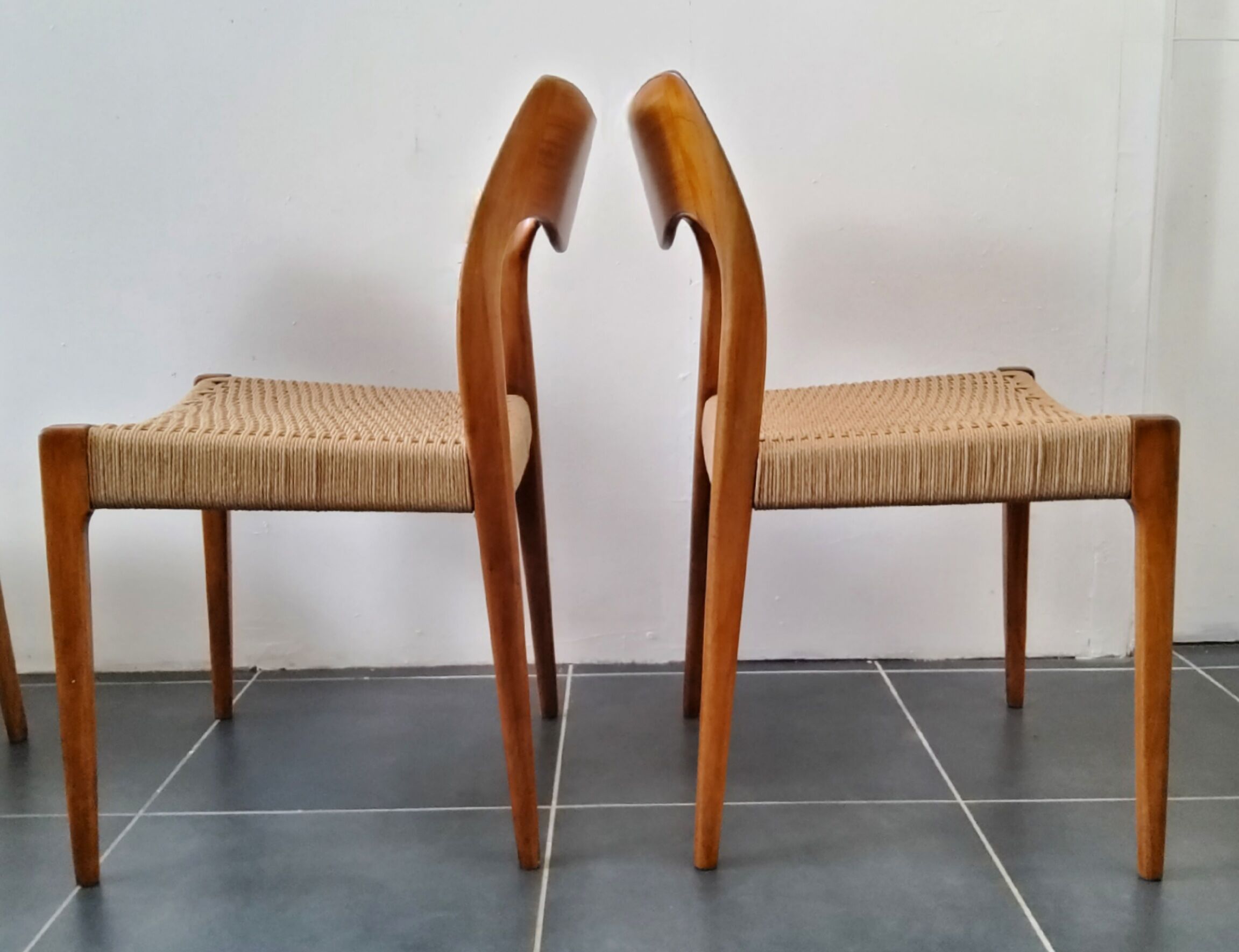 4 Scandinavian chairs by Niels Otto Møller, Danish design, 1950s, wood and rope