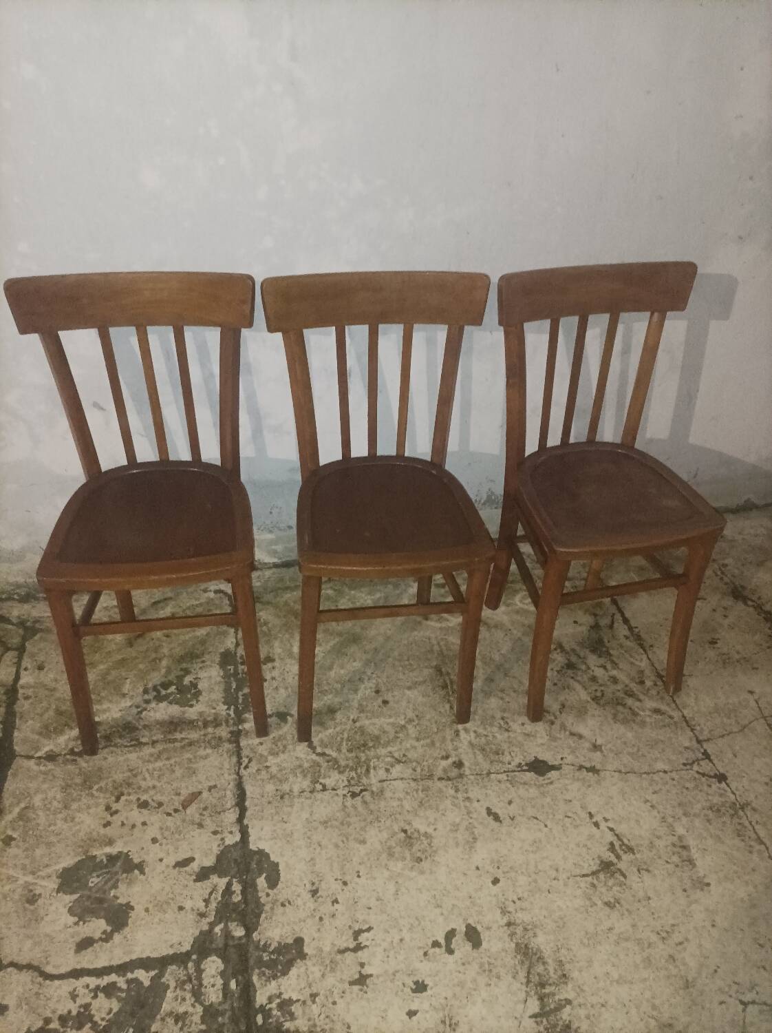 3 old wooden bistro chairs from the 50s