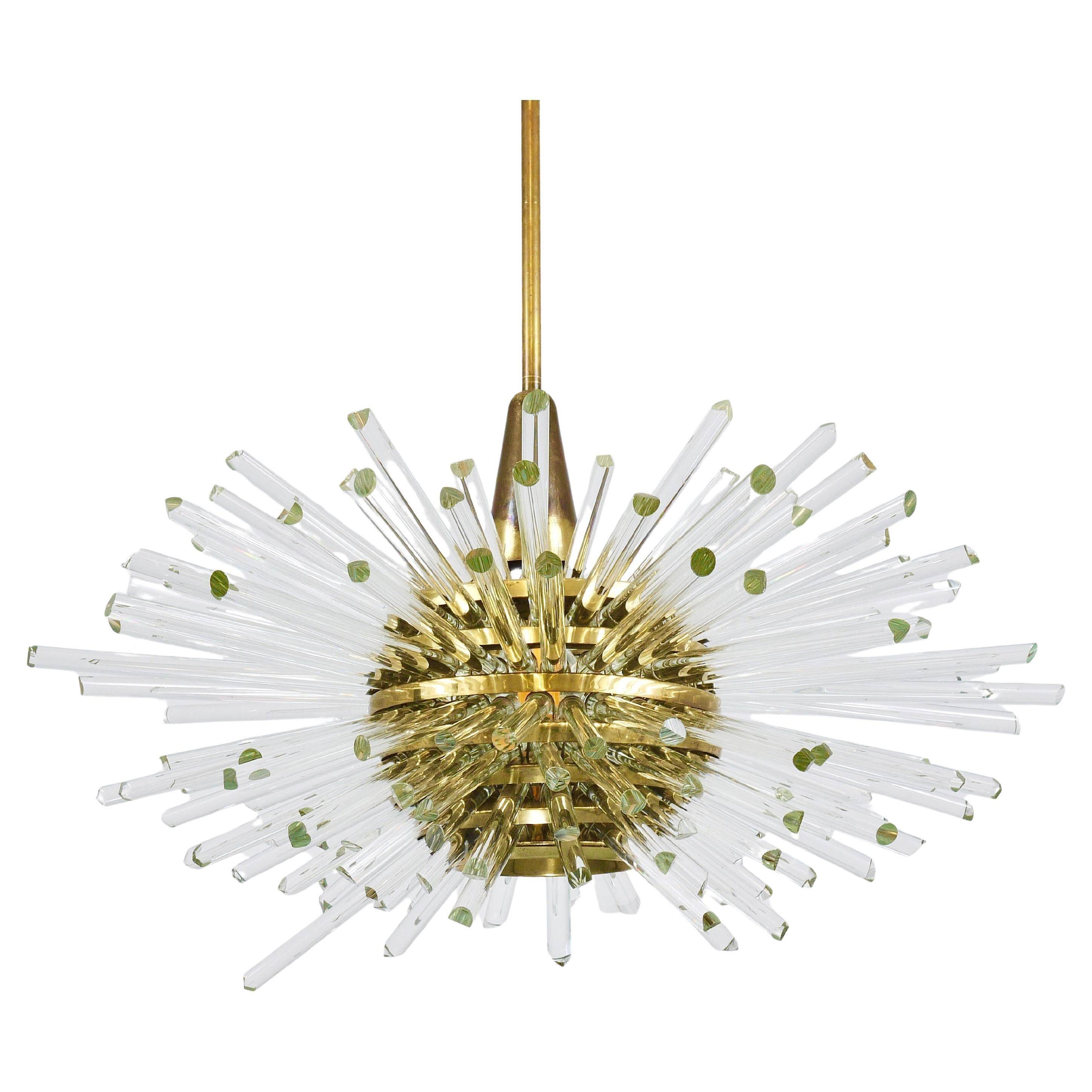 Lustre Bakalowits Miracle Sputnik en laiton avec tiges en verre cristal, années 1960