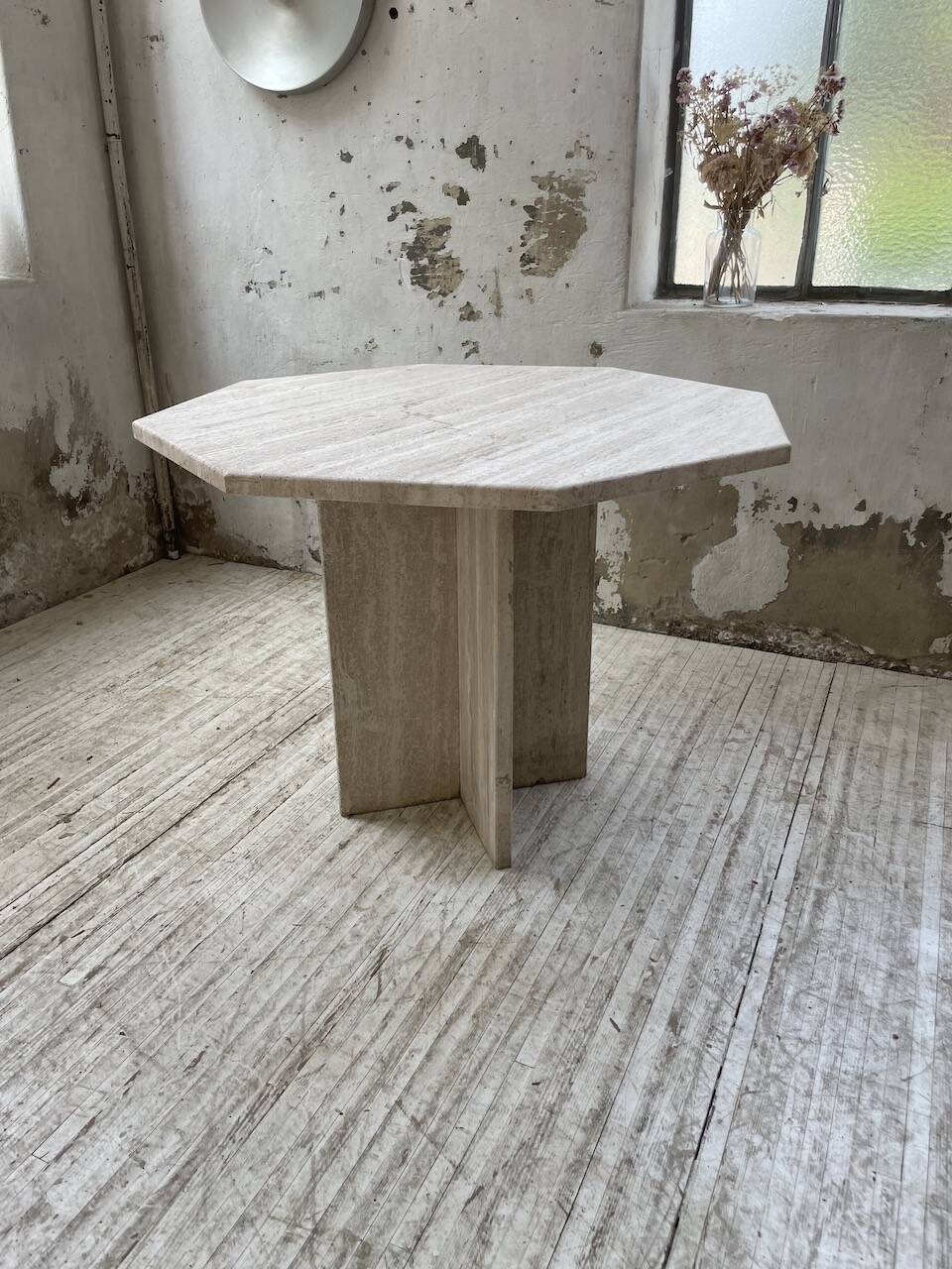 Octagonal travertine coffee table