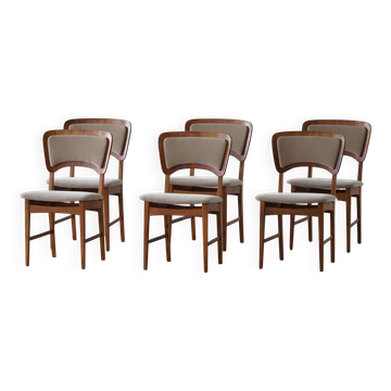 Ensemble danois de 6 chaises de salle à manger en chêne, teck et mohair, milieu du 20e siècle, années 1960