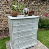 Commode vintage patine blanche