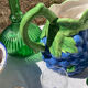 Pitcher in purple and green grape slurry / vintage ceramic decanter