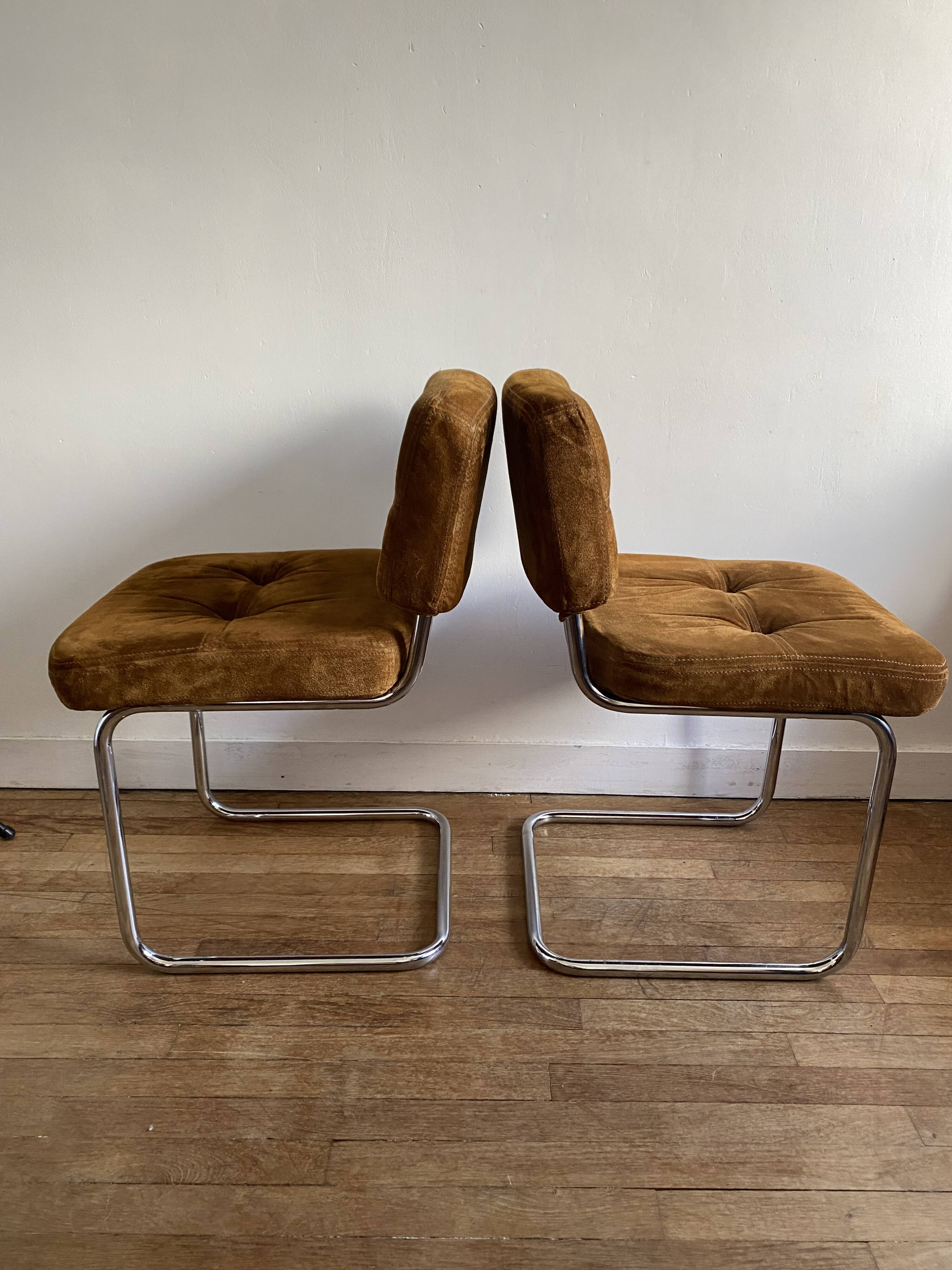 Vintage suede chair pair