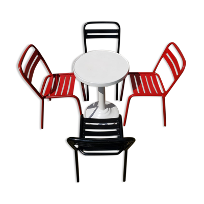 Lot 4 chaises Tolix T2 & table blanche vintage
