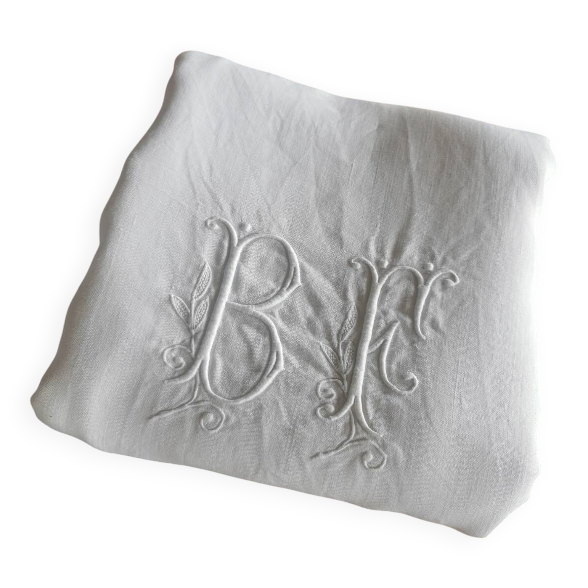 Old very large linen sheet monogrammed BF