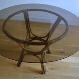 Table ronde rotin et verre
