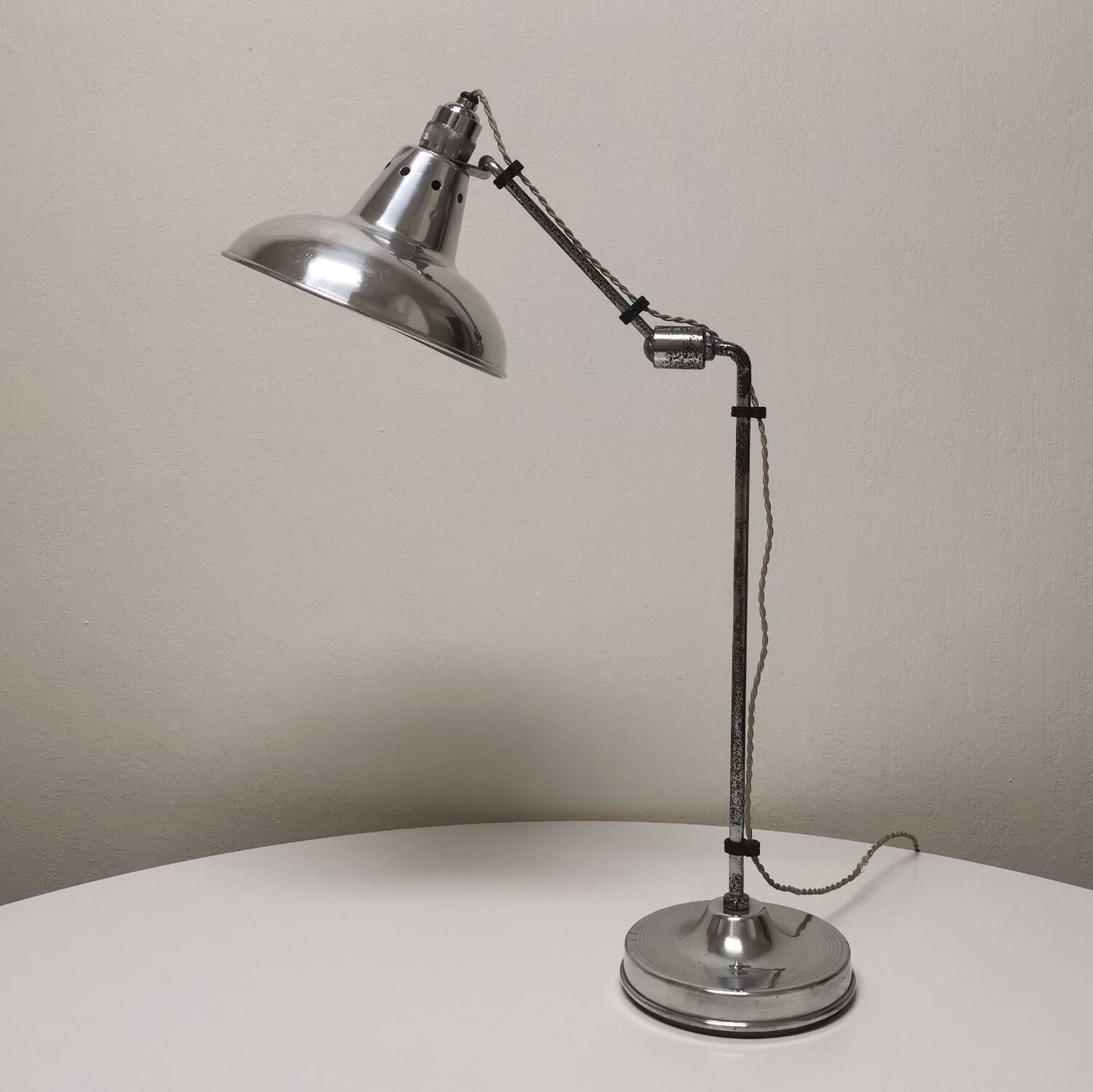 Articulated industrial lamp, nickel-plated, Houillon Nancy,